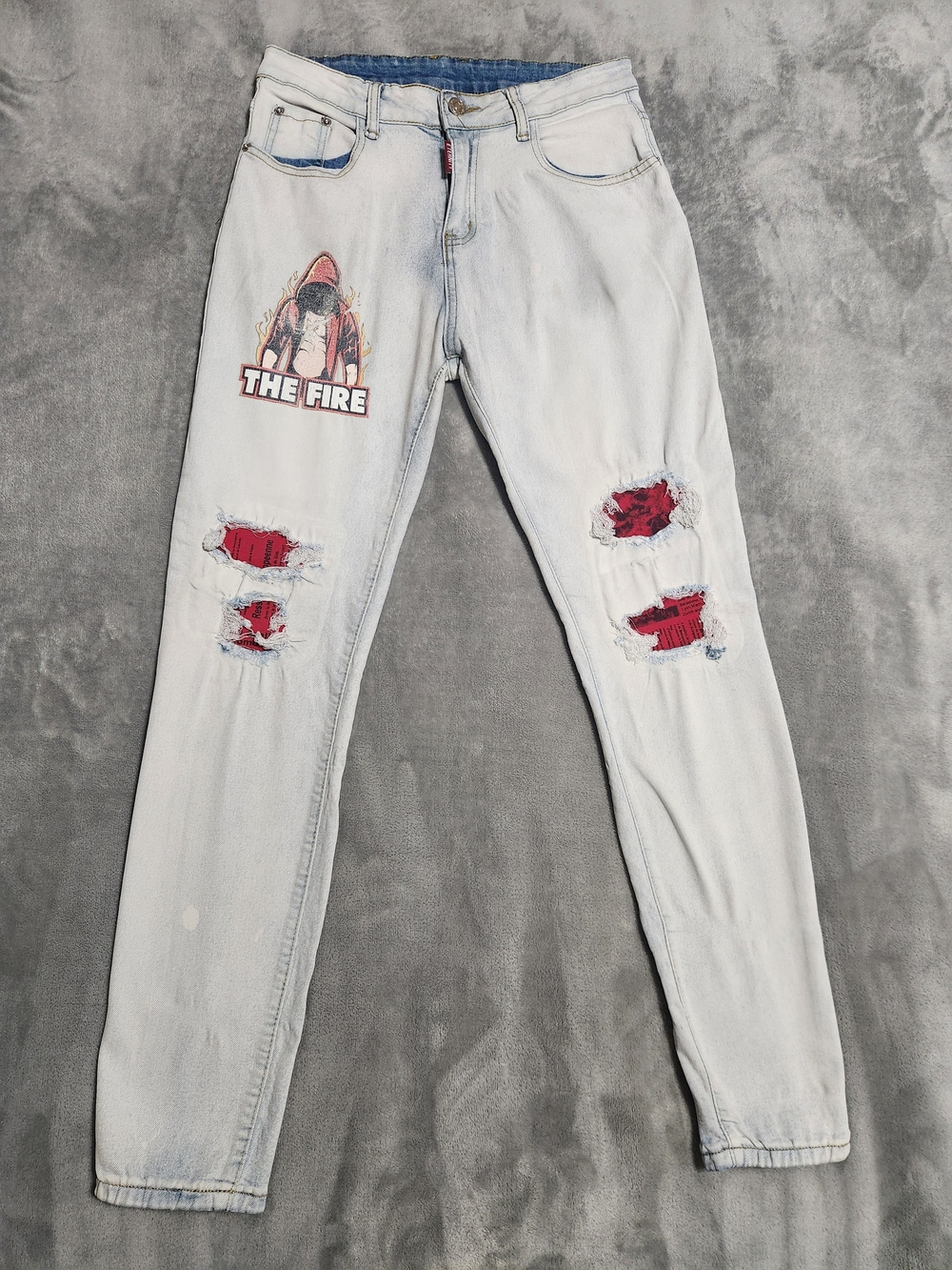 Eternity Light Wash Graphic Distressed Denim Jeans
